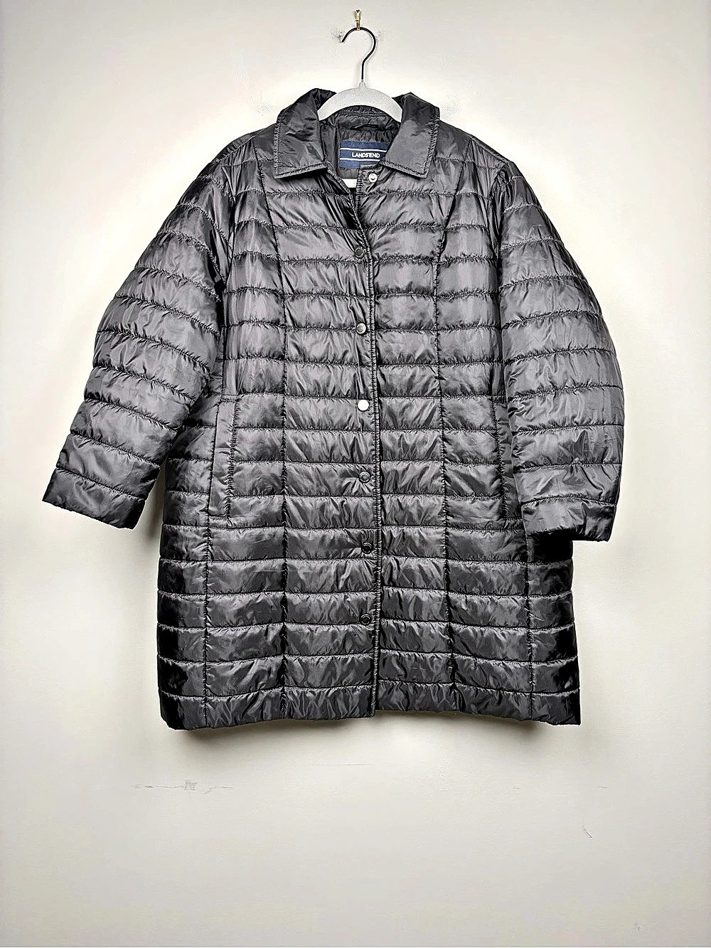 Lands’ End Women’s 18W Petite Black Quilted Puffer Coat PrimaLoft Long